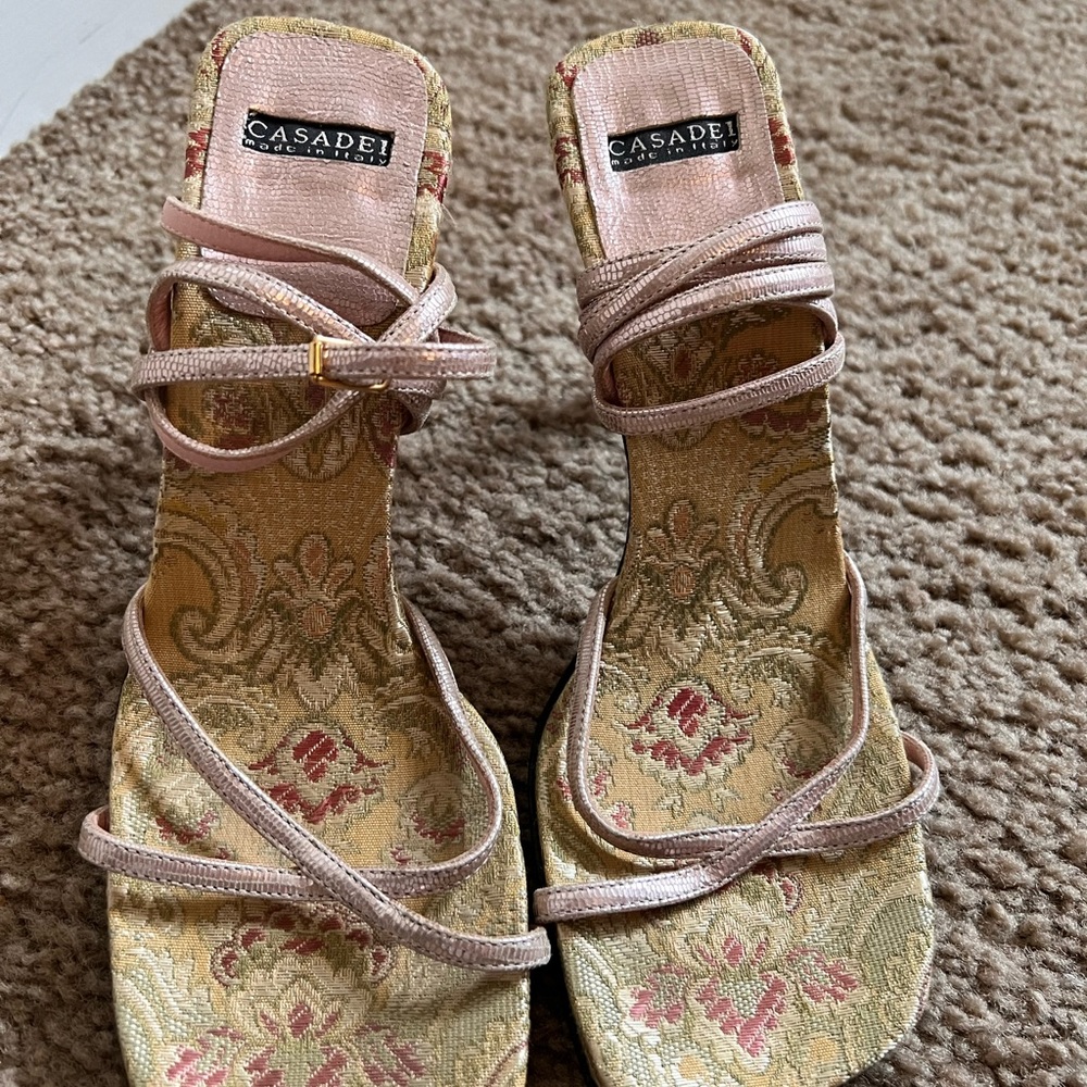 Casadei Italy Sandals Floral Embroidery size 7
